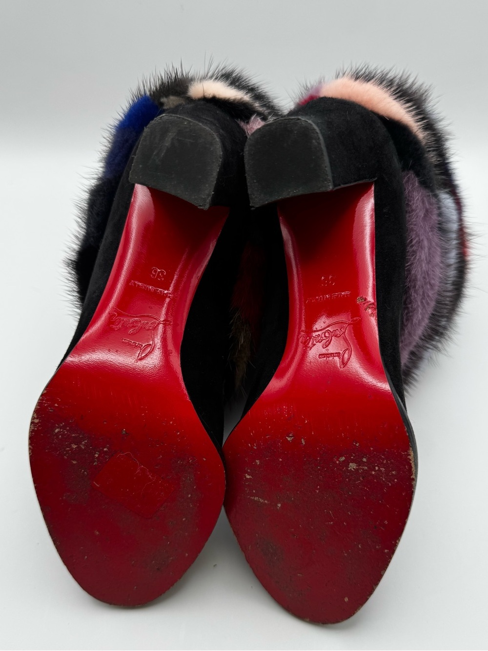 Christian Louboutin Alexandra 70 Multicolor Mink Fur Ankle Boots Size 36 - Picture 8 of 9